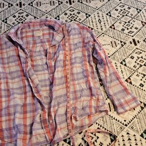 💜4/$20💜Plaid Womens Shirt in Purple and Orange